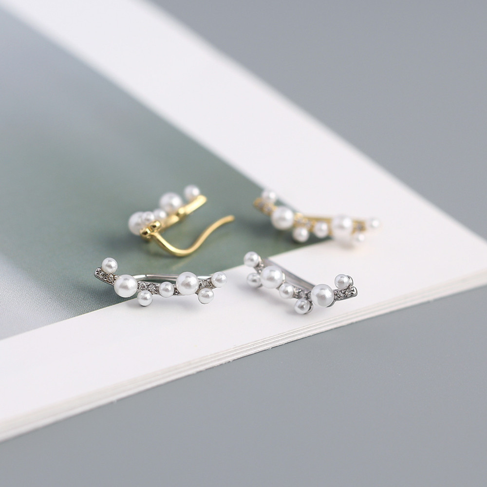 European Cross-Border S925 Silver INS Faux Pearl Diamond-Set Branch Ear Clamps Niche Earrings - Image 9