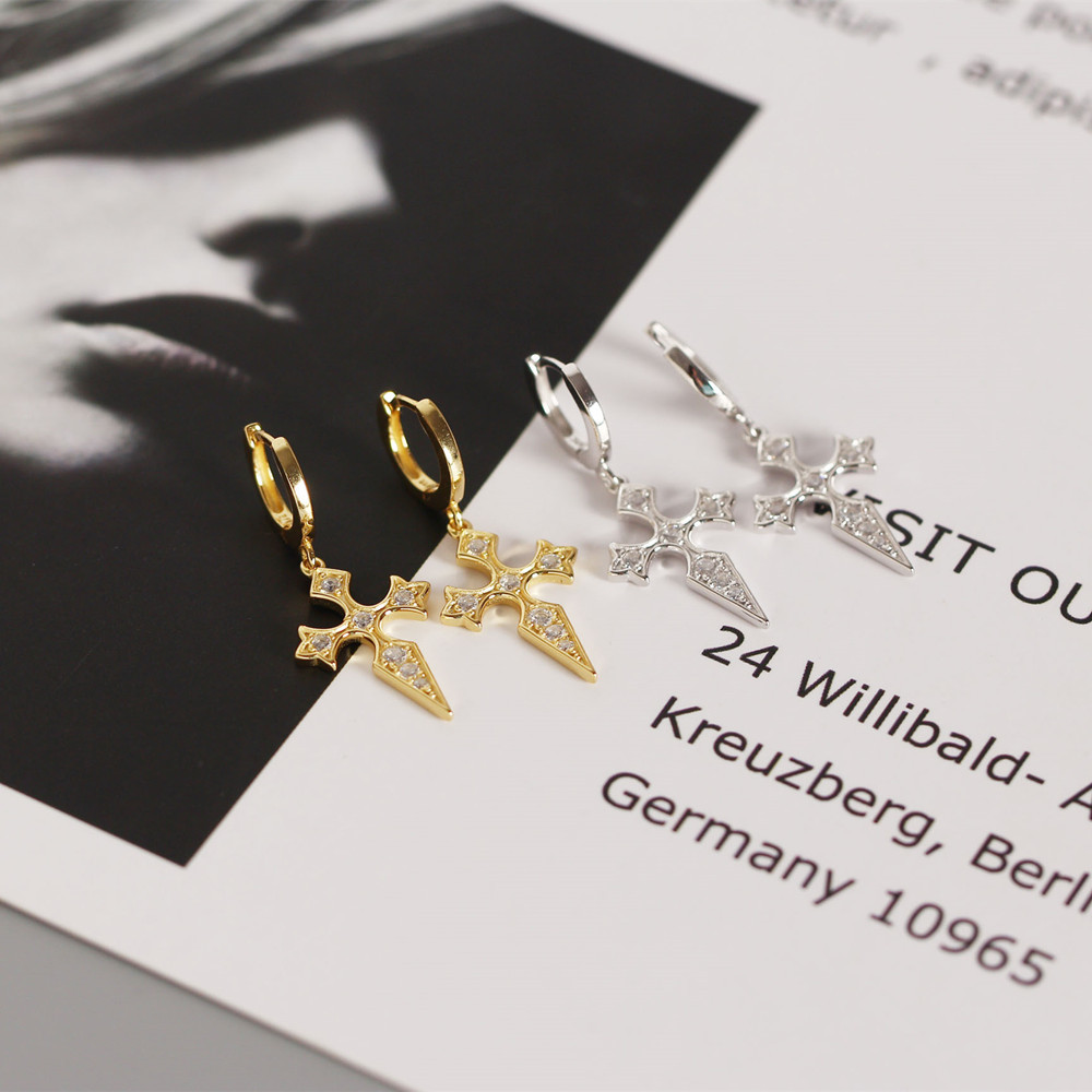 European Best-Selling S925 Silver Cross Ear Cuffs Diamond-Set Baroque Style Ear Cuffs Jewelry - Image 9