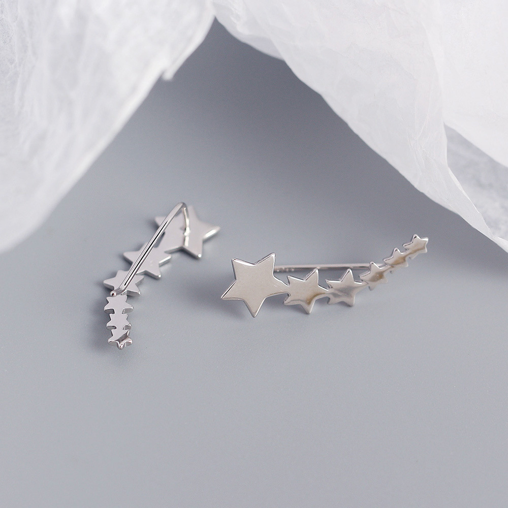 European Star Earrings S925 Silver Metal Style Five-Star Row Ear Studs for Women - Image 9