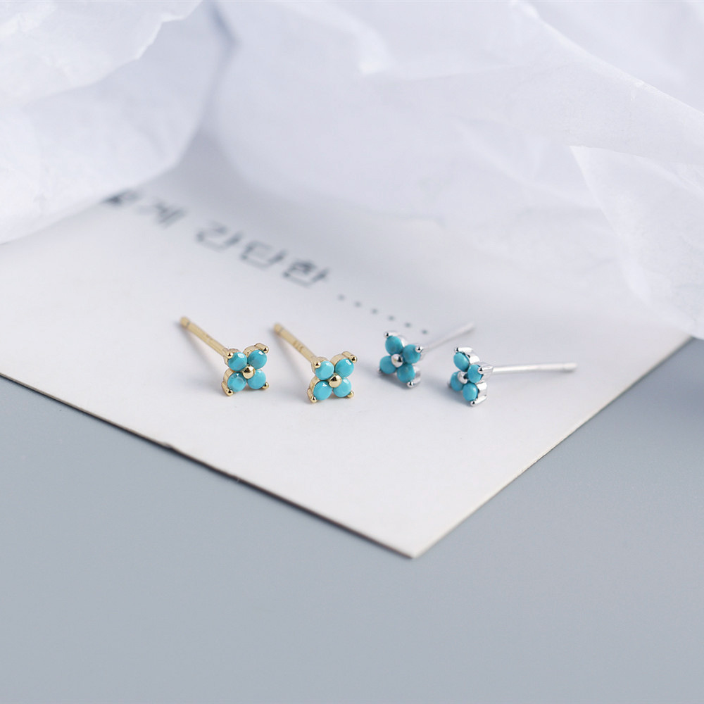 Simple Diamond-Set S925 Silver INS Four-Leaf Clover Stud Earrings Sweet Mini Colorful Flower Earrings - Image 7