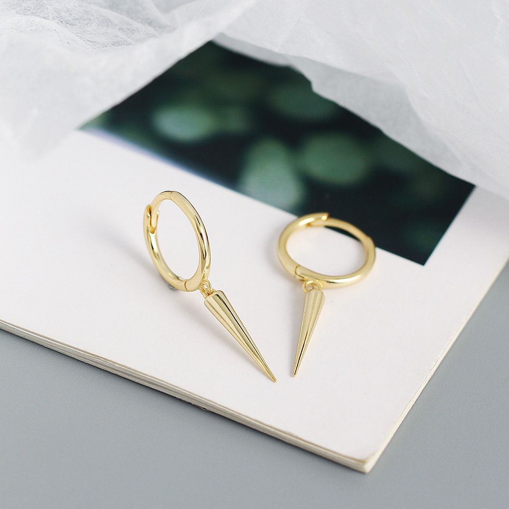 European Silver Earrings S925 Silver Long Rivet Cone Hoop Earrings Ear Cuffs - Image 8