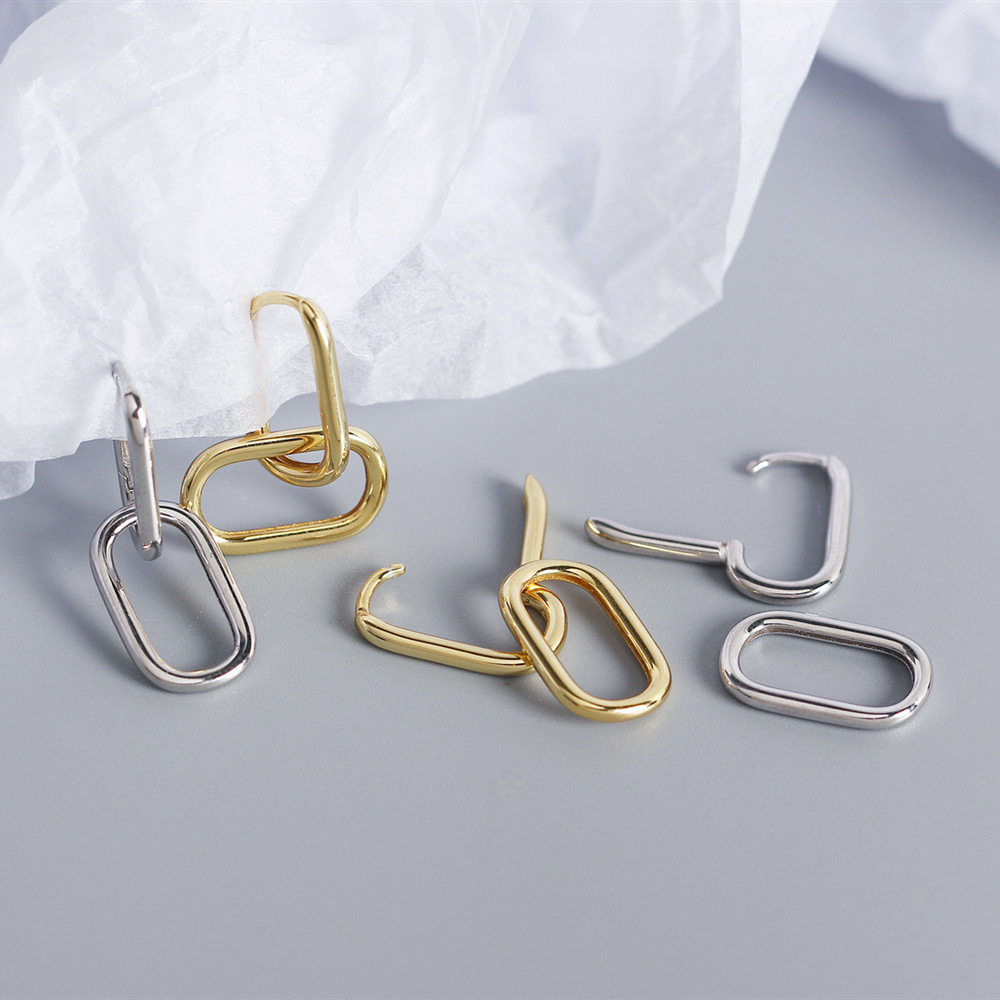 Unique S925 Silver Oval-Shaped Ear Cuffs Design Cold Metallic Style Minimalist Earrings Two-Way Wear - Image 9