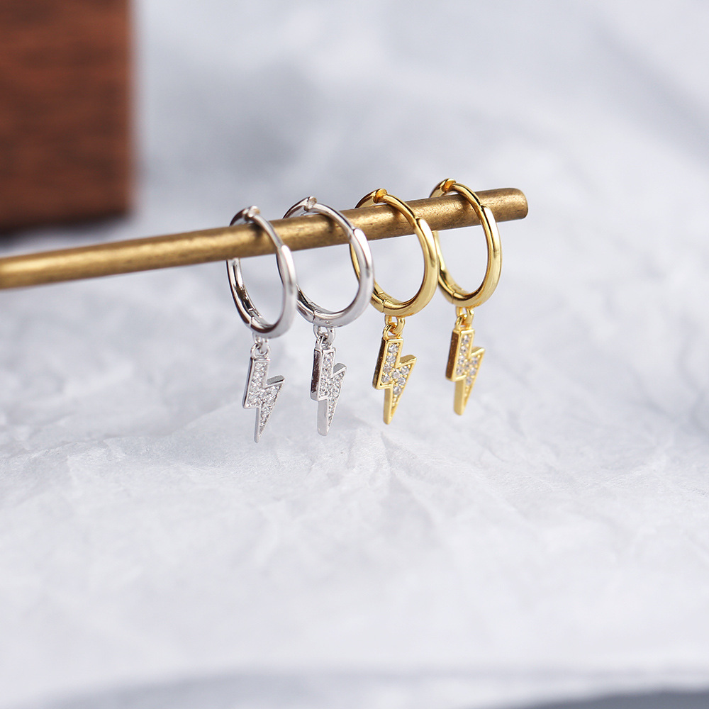 Korean Style S925 Silver INS Exquisite Diamond-Set Lightning Bolt Earrings Lightning Drop Silver Ear Cuffs for Women - Image 9