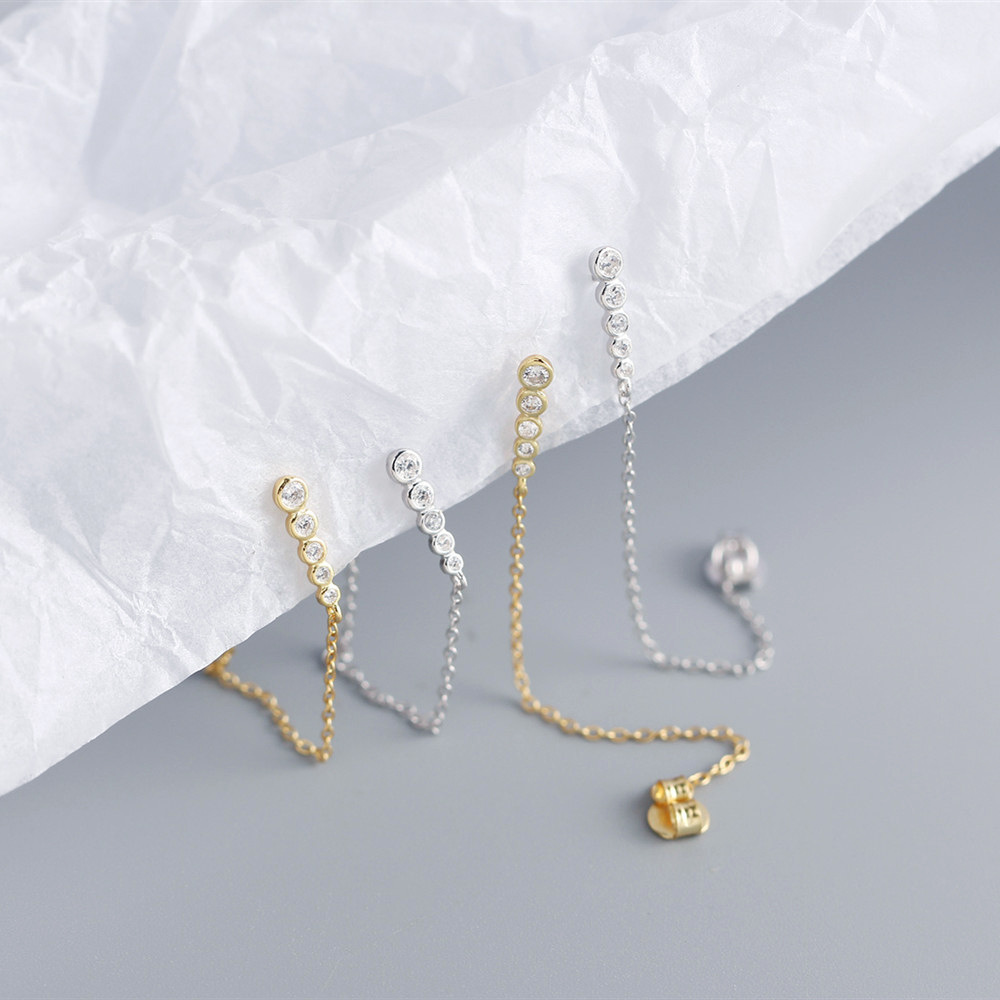 Japanese and Korean Style Elegant Long Earrings S925 Silver Row of Diamonds Tassel Drop Earrings Versatile Jewelry for Women - Image 8