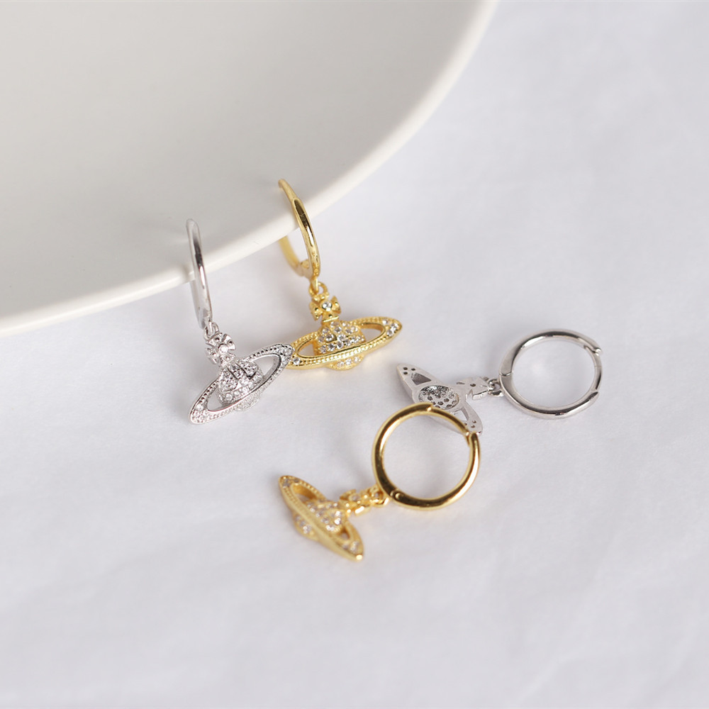 European Light Luxury Planet Silver Ear Cuffs S925 Silver INS Style Saturn Satellite Diamond-Set Earrings - Image 9