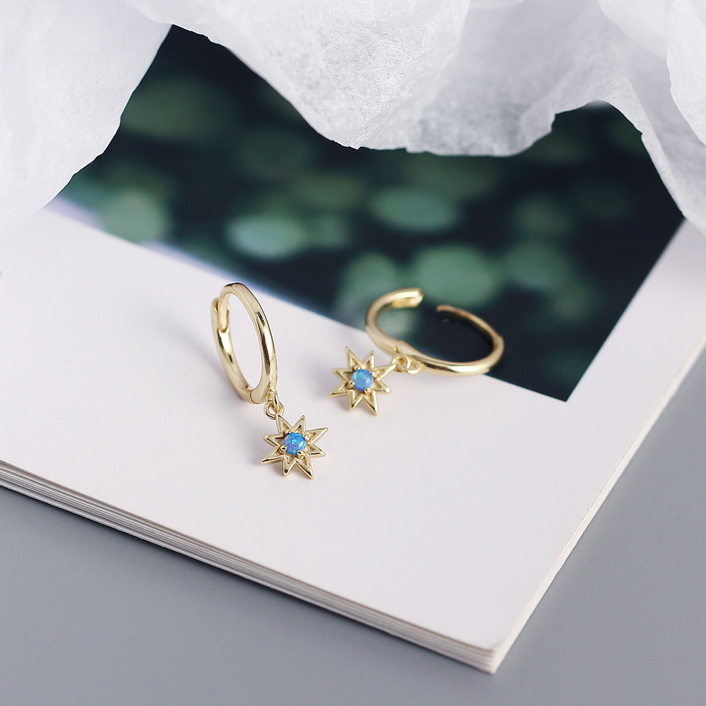 Light Luxury S925 Silver INS Style Octagonal Star Opal Earrings Hoop Earrings Fresh Ear Jewelry - Image 9