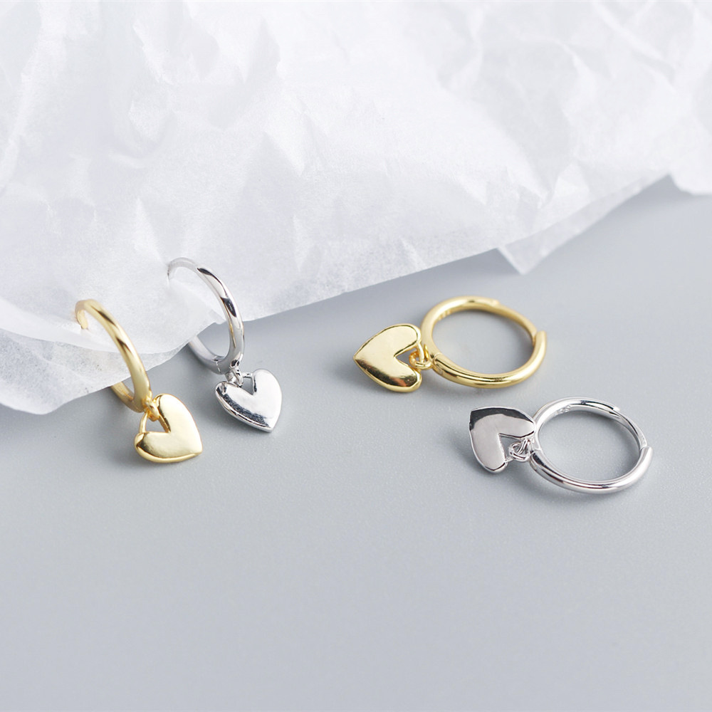 S925 Silver INS Style Korean Heart Hoop Earrings Ultra-Feminine Fresh Silver Stud Earrings - Image 9