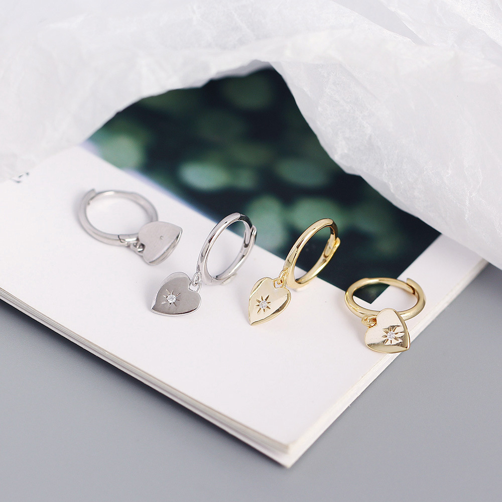 Korean Style S925 Silver INS Minimalist Heart Earrings Diamond-Set Love Heart Ear Cuffs Silver Studs for Women - Image 9