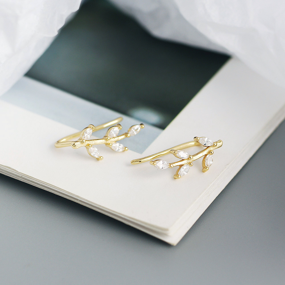 Korean Style S925 Silver Earrings Leaf Marquise Zircon Diamond-Set Silver Ear Cuffs Fresh Silver Studs for Women - Image 10