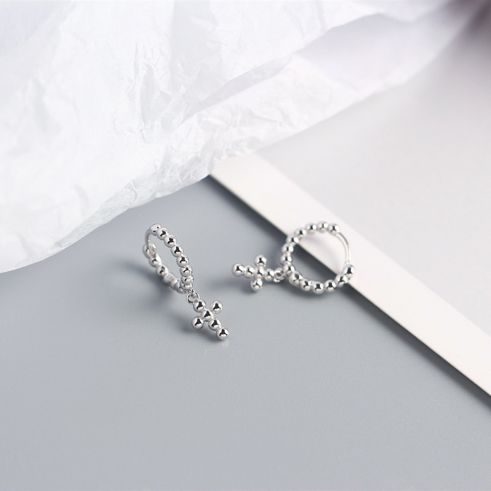 European Light Luxury S925 Silver INS Design Round Bead Stud Earrings Cross-Bone Ear Cuffs Silver Studs for Women - Image 10