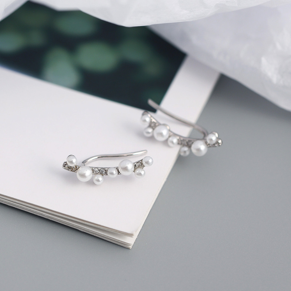 European Cross-Border S925 Silver INS Faux Pearl Diamond-Set Branch Ear Clamps Niche Earrings - Image 10