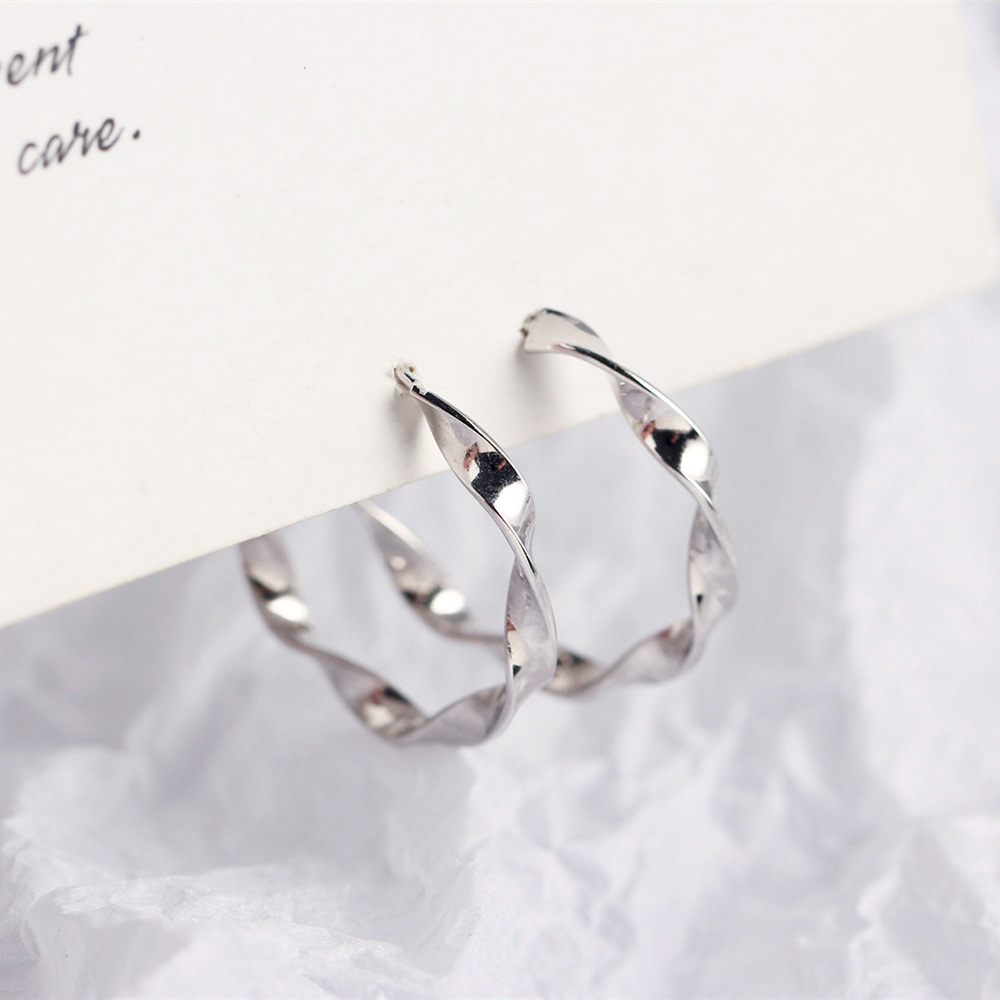 European Elegant S925 Silver Earrings INS Versatile Mobius Ring Handcrafted Large Hoop Earrings - Image 10