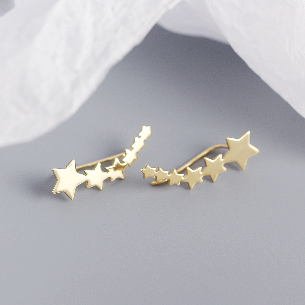 European Star Earrings S925 Silver Metal Style Five-Star Row Ear Studs for Women - Image 10