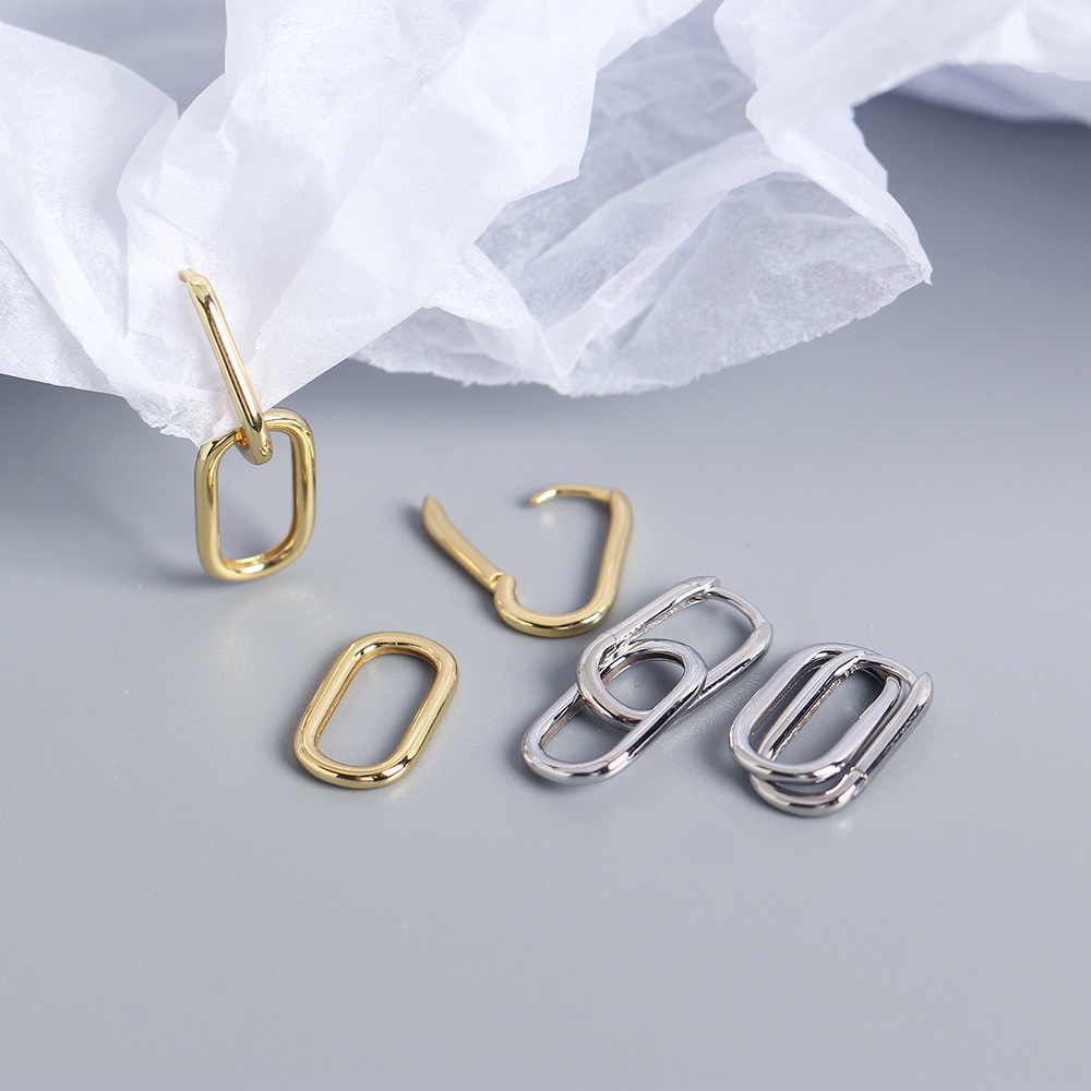Unique S925 Silver Oval-Shaped Ear Cuffs Design Cold Metallic Style Minimalist Earrings Two-Way Wear - Image 10