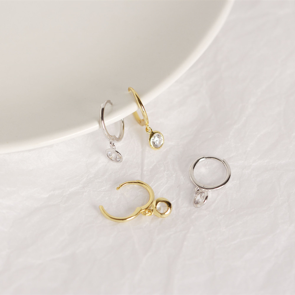 European Best-Selling S925 Silver Earrings Minimalist Versatile Round Hoop Zircon-Set Ear Cuffs for Women - Image 10