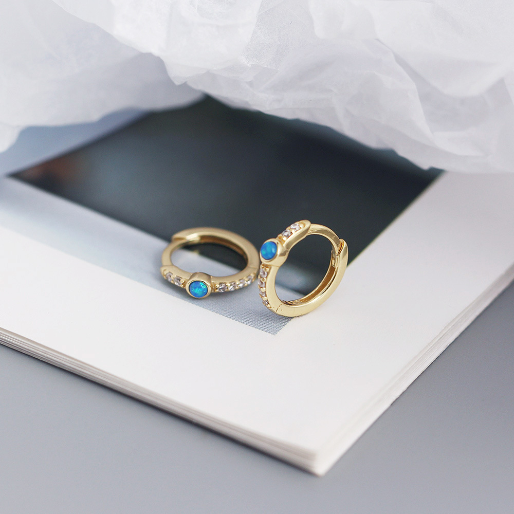 European French Style S925 Silver Blue Opal Stud Earrings Opal Silver Ear Cuffs Ear Jewelry for Women - Image 9