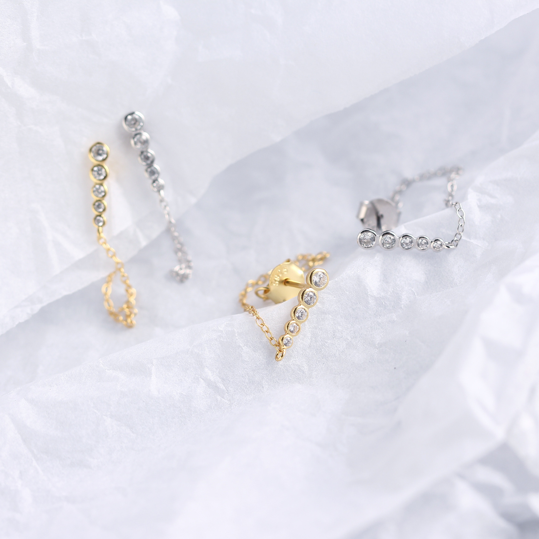 Japanese and Korean Style Elegant Long Earrings S925 Silver Row of Diamonds Tassel Drop Earrings Versatile Jewelry for Women - Image 9