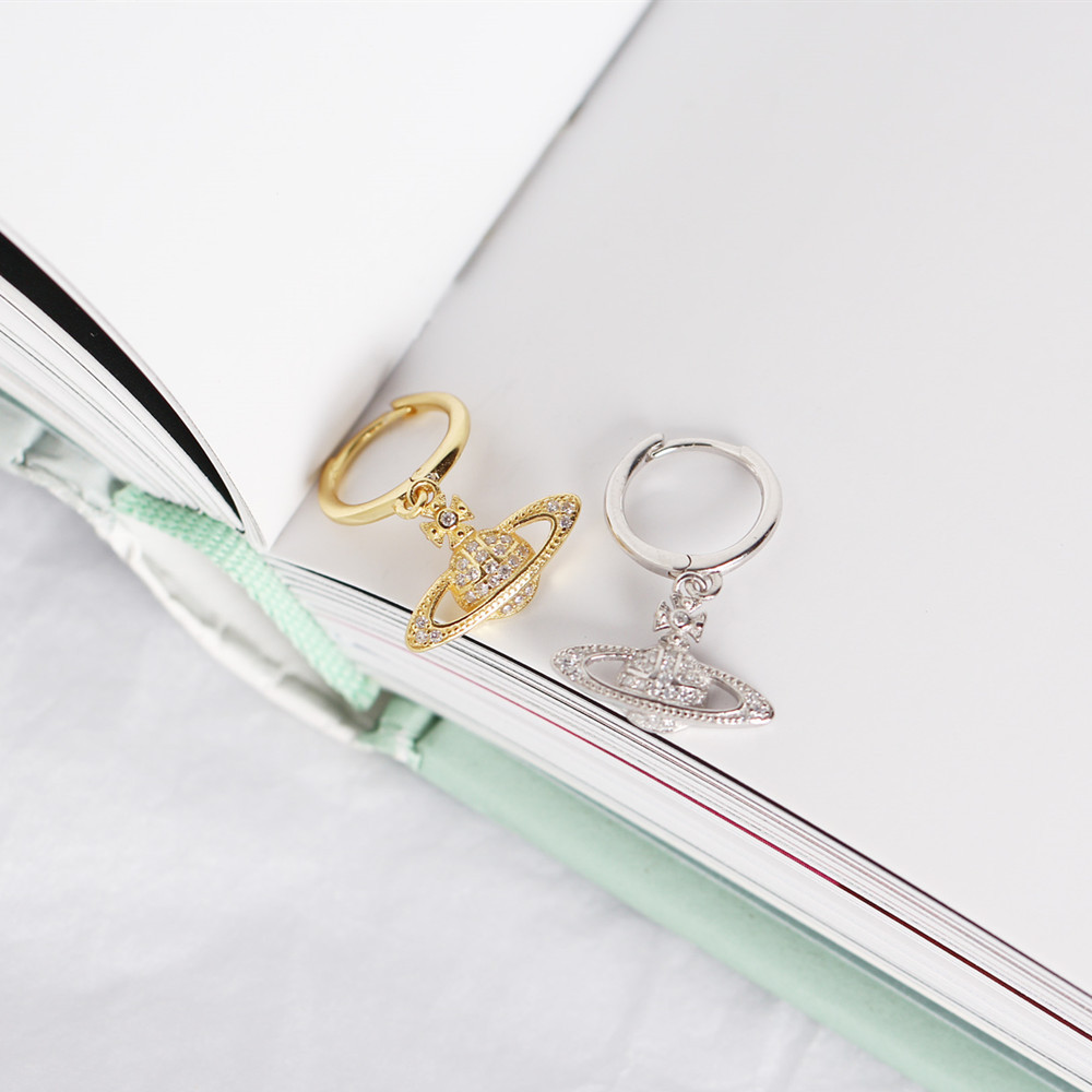 European Light Luxury Planet Silver Ear Cuffs S925 Silver INS Style Saturn Satellite Diamond-Set Earrings - Image 10