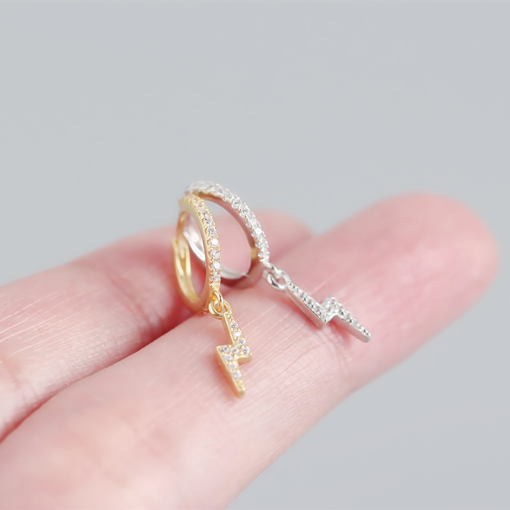 European S925 Silver INS Style Lightning Earrings Diamond-Set Versatile Ear Cuffs Stud Earrings for Women - Image 10
