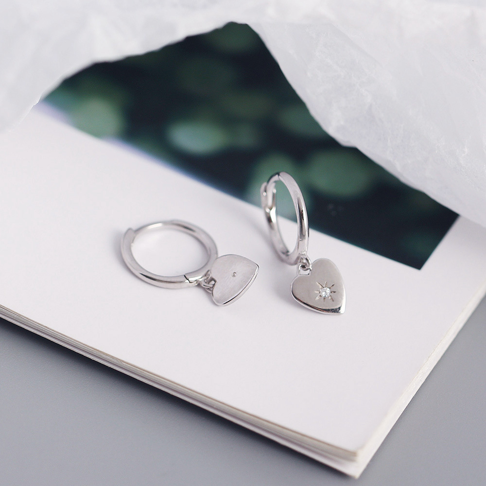 Korean Style S925 Silver INS Minimalist Heart Earrings Diamond-Set Love Heart Ear Cuffs Silver Studs for Women - Image 10