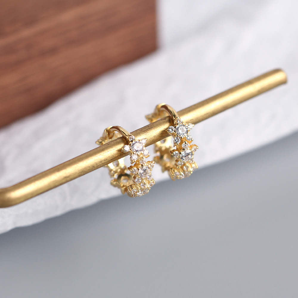 European Light Luxury S925 Silver Double-Sided Star Stud Earrings Five-Pointed Star Full Diamond Luxury Hoop Ear Cuffs - Image 10