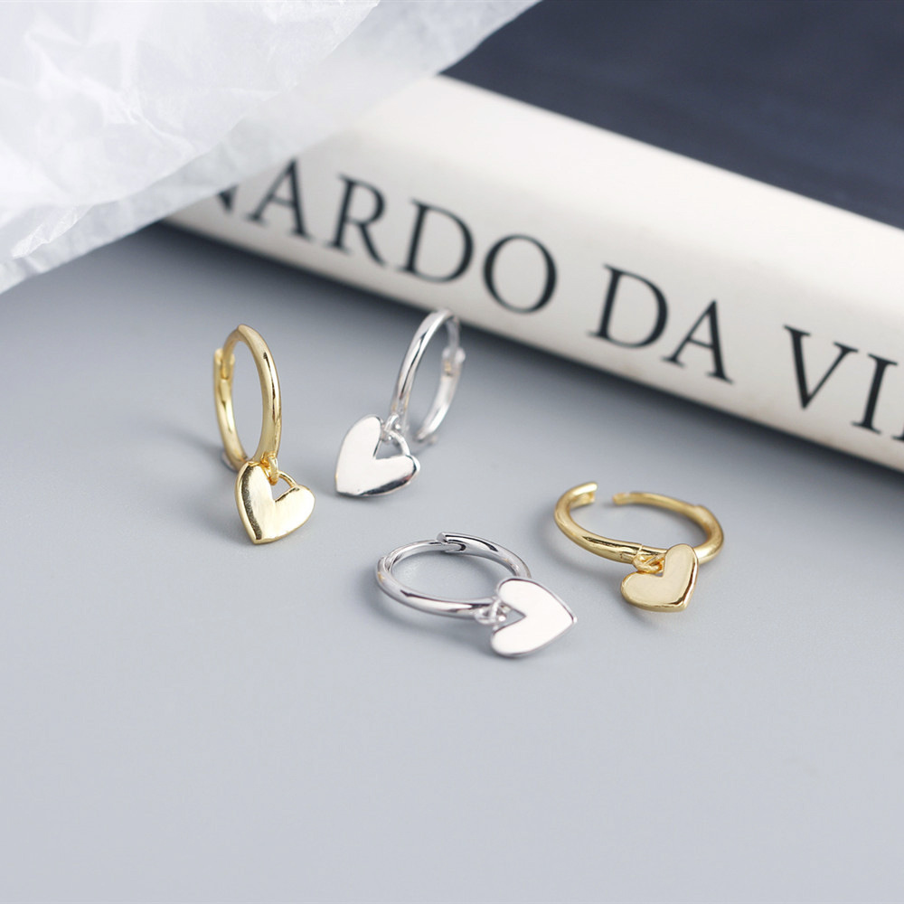 S925 Silver INS Style Korean Heart Hoop Earrings Ultra-Feminine Fresh Silver Stud Earrings - Image 11