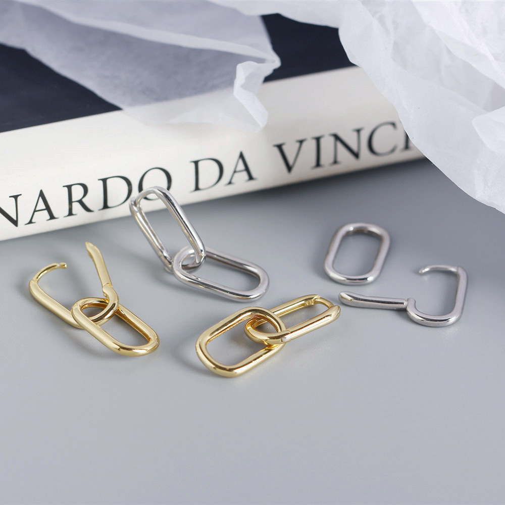 Unique S925 Silver Oval-Shaped Ear Cuffs Design Cold Metallic Style Minimalist Earrings Two-Way Wear - Image 11