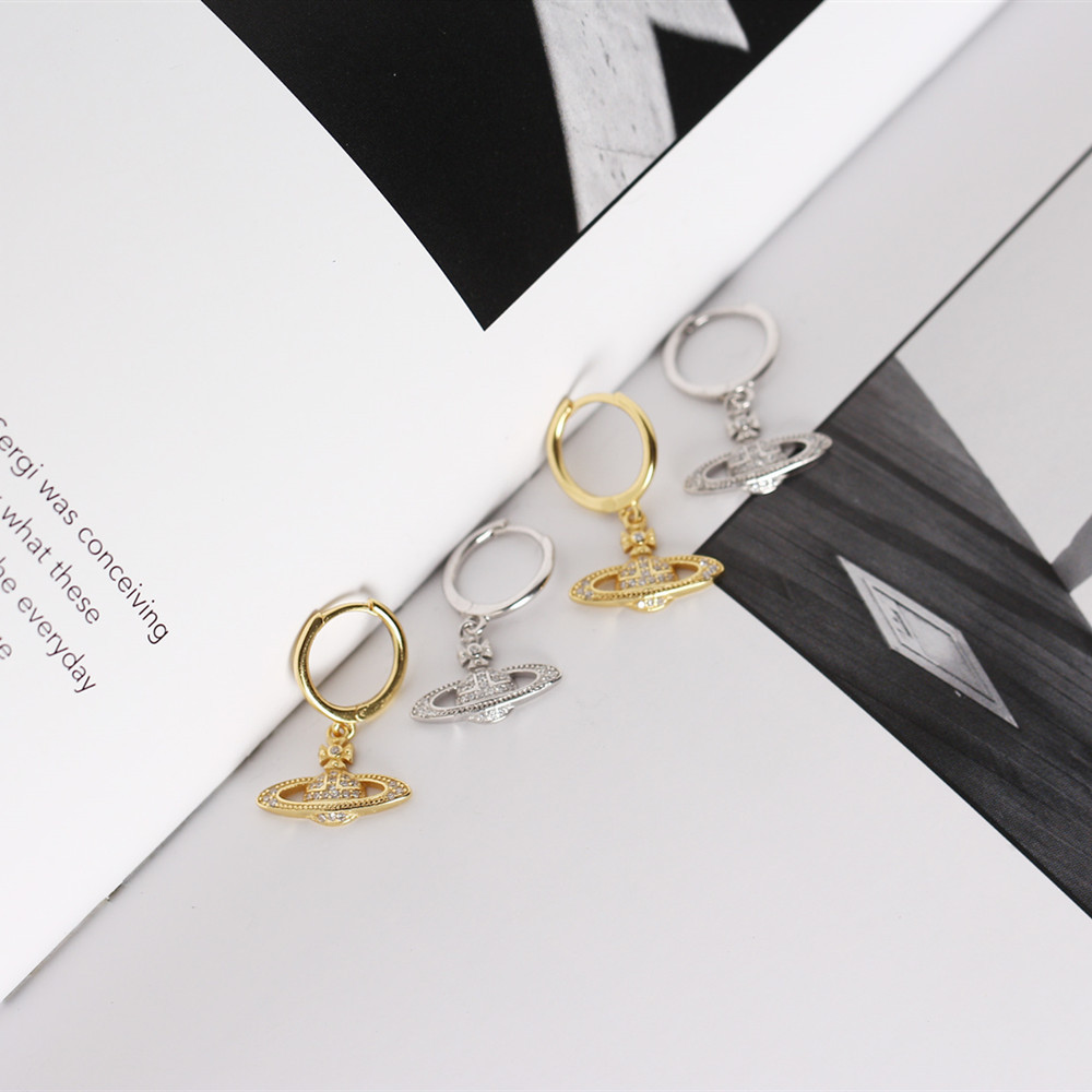 European Light Luxury Planet Silver Ear Cuffs S925 Silver INS Style Saturn Satellite Diamond-Set Earrings - Image 11