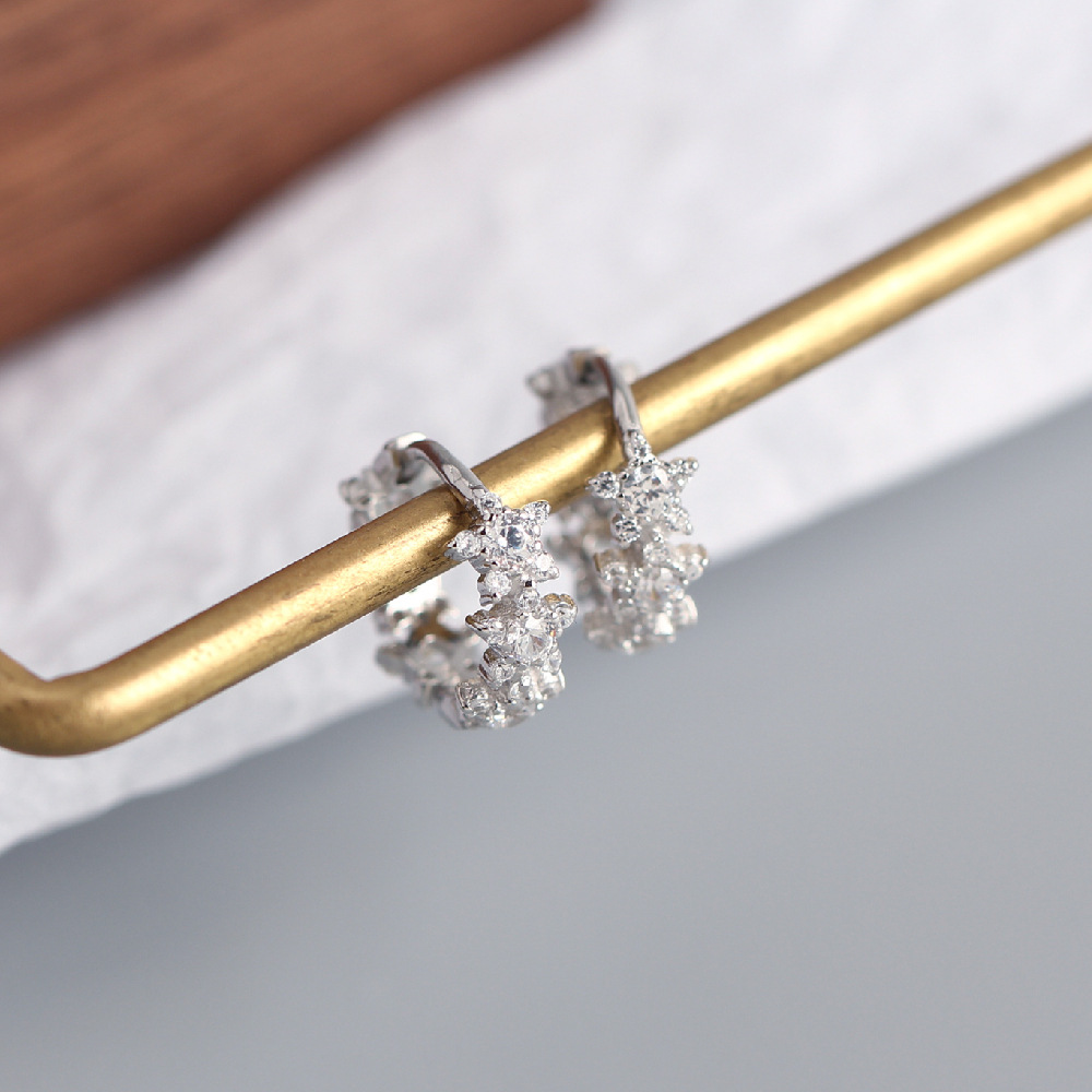 European Light Luxury S925 Silver Double-Sided Star Stud Earrings Five-Pointed Star Full Diamond Luxury Hoop Ear Cuffs - Image 11
