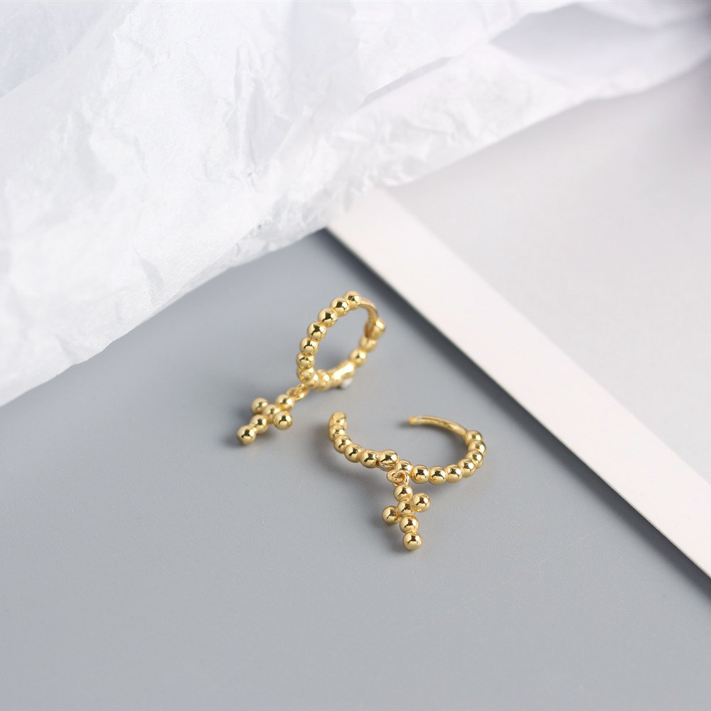 European Light Luxury S925 Silver INS Design Round Bead Stud Earrings Cross-Bone Ear Cuffs Silver Studs for Women - Image 11