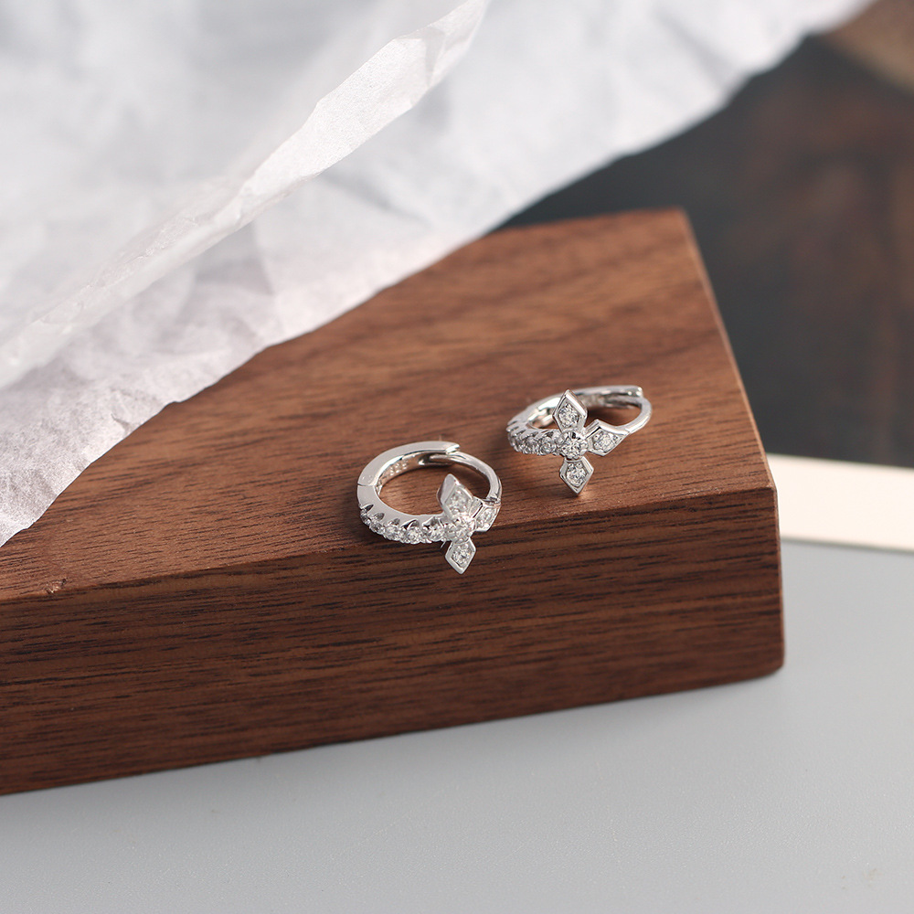 Korean S925 Silver INS Cross Earrings Diamond-Set Light Luxury Ear Cuffs Stud Earrings for Women - Image 11