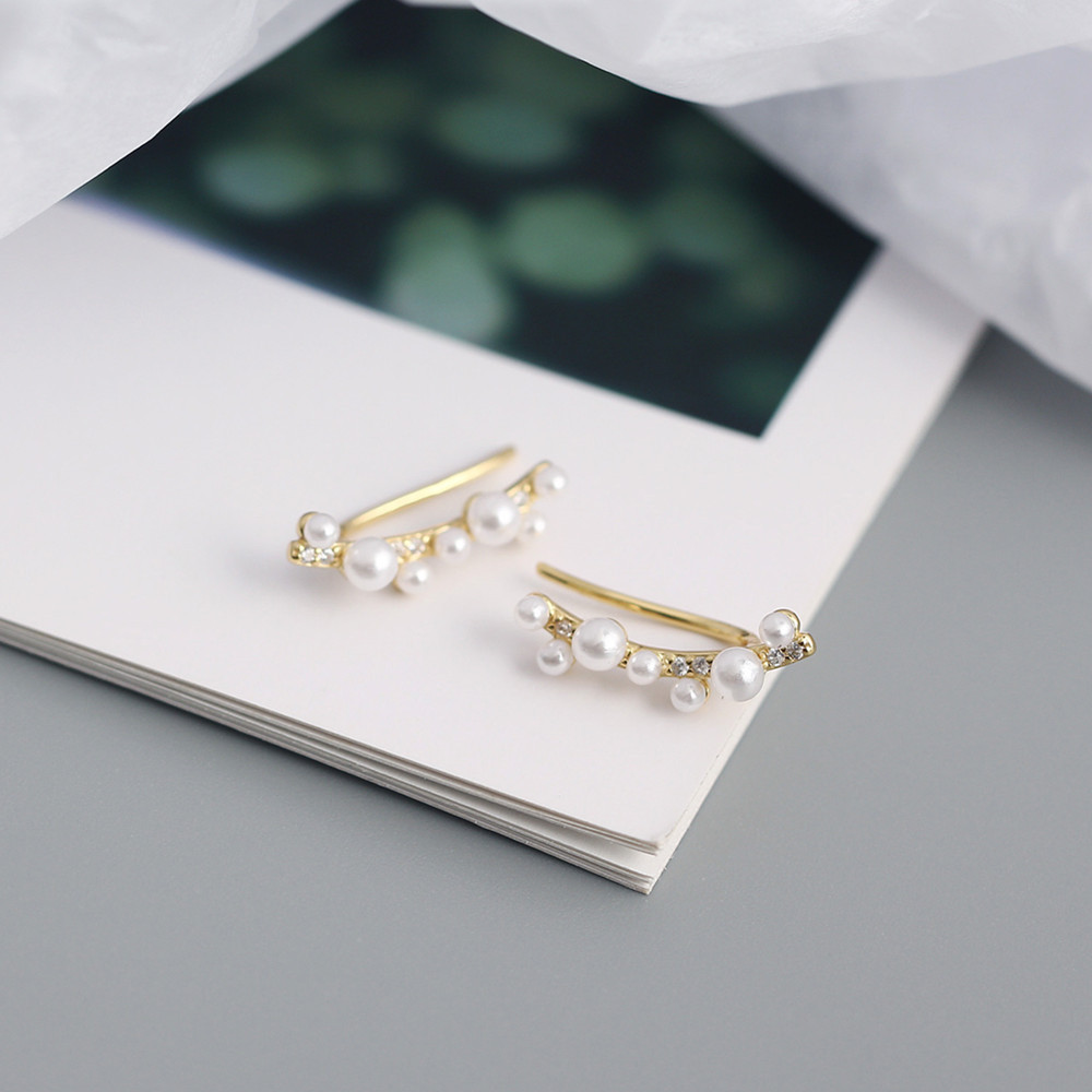 European Cross-Border S925 Silver INS Faux Pearl Diamond-Set Branch Ear Clamps Niche Earrings - Image 11