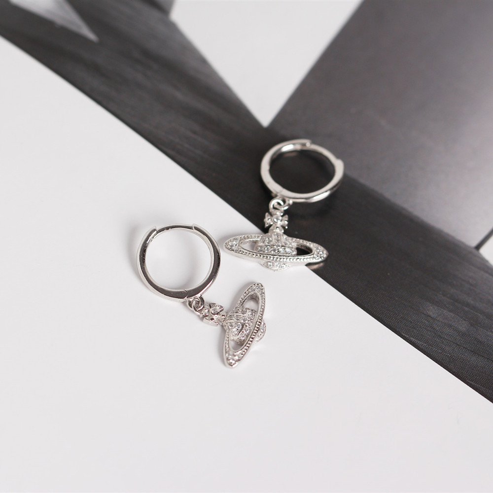 European Light Luxury Planet Silver Ear Cuffs S925 Silver INS Style Saturn Satellite Diamond-Set Earrings - Image 12