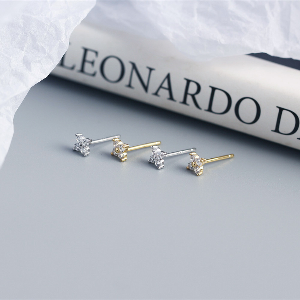 Simple Diamond-Set S925 Silver INS Four-Leaf Clover Stud Earrings Sweet Mini Colorful Flower Earrings - Image 10