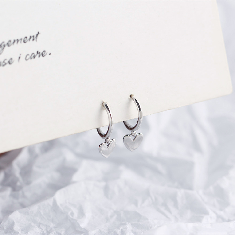S925 Silver INS Style Korean Heart Hoop Earrings Ultra-Feminine Fresh Silver Stud Earrings - Image 13