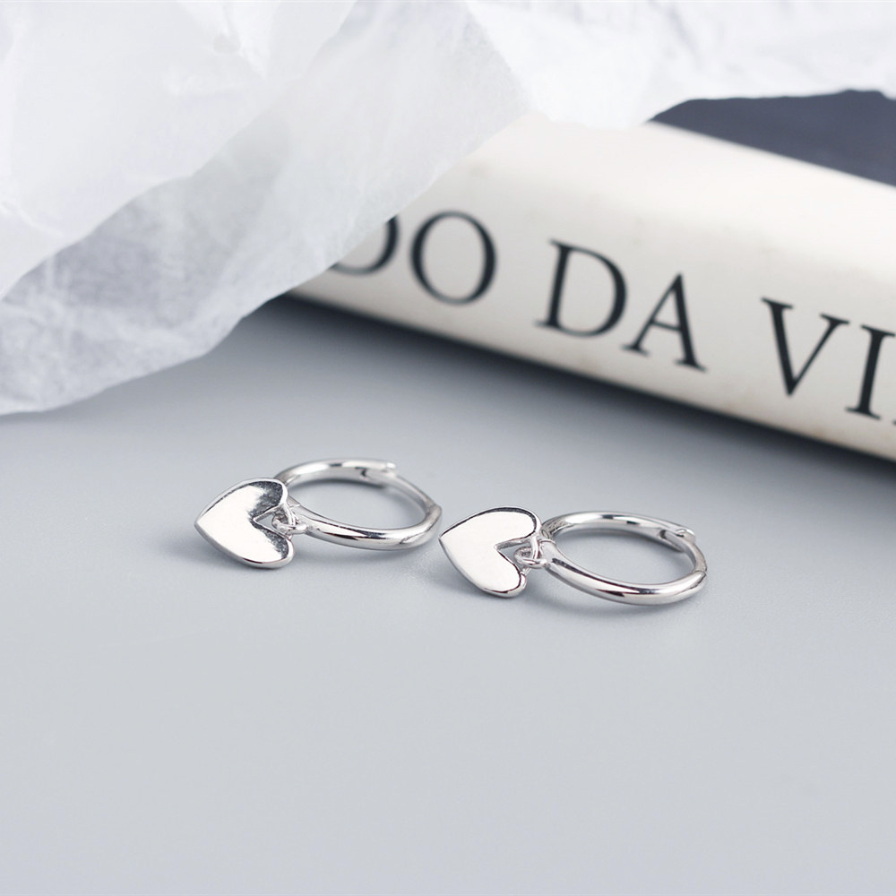 S925 Silver INS Style Korean Heart Hoop Earrings Ultra-Feminine Fresh Silver Stud Earrings - Image 14