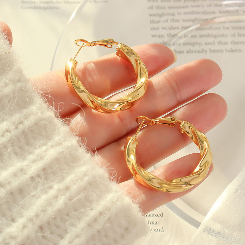 French Vintage Twisted C Shaped Earrings 18K Gold PVD Plated Stainless Steel Irregular Design - Image 8