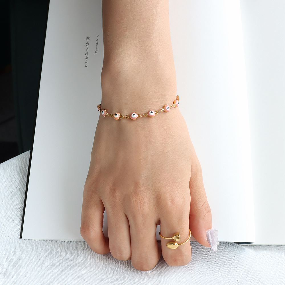 European Bracelet Dripping Oil Pink Little Fish Bracelet 18K Gold Plated Titanium Steel Friendship Jewelry - Image 2