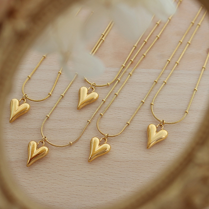 French Ins Trendy Minimalist Heart Necklace 18K PVD Gold Plated Stainless Steel Neck Chain - Image 2