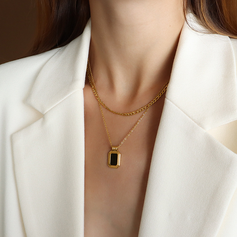 French Ins Acrylic Layered Necklace 18K PVD Gold Plated Double Layer Choker Necklace Stainless Steel Jewelry - Image 4