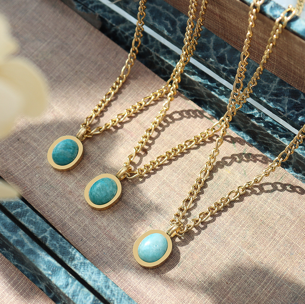 New Arrival Bohemian Natural Amazonite Pendant Necklace 18K PVD Gold Plated Fashionable Choker Necklace for Women - Image 2
