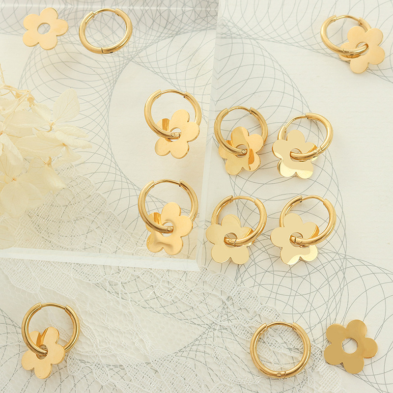 French Vintage Floral Earrings 18K Gold PVD Plated Stainless Steel INS Minimalist Jewelry - Image 2