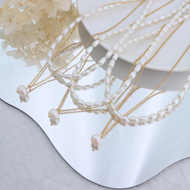 French Ins Style Freshwater Pearl Natural Growth Layered Necklace Hot Sale Titanium Steel Choker Jewelry - Image 2