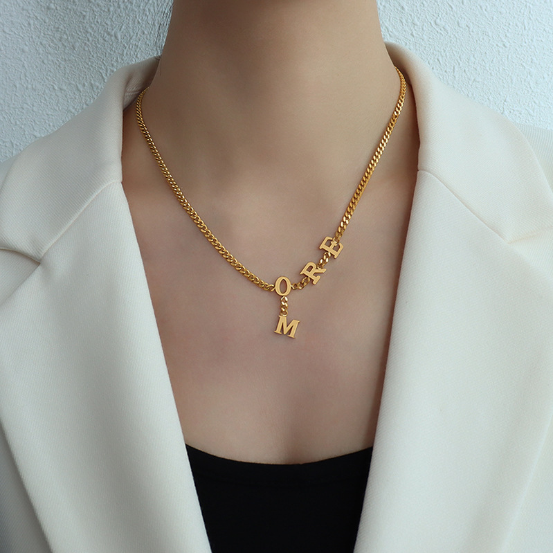 Minimalist Stylish Commuter Elegant Green Design Pendant Jewelry Simple Titanium Steel Gold Plated Necklace for Women - Image 2