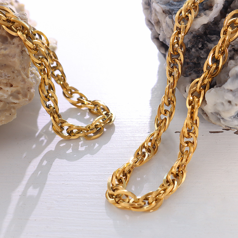 European Ins Style Chunky Chain Necklace Bracelet Stainless Steel Set Titanium Steel 18K PVD Gold Plated Jewelry - Image 2