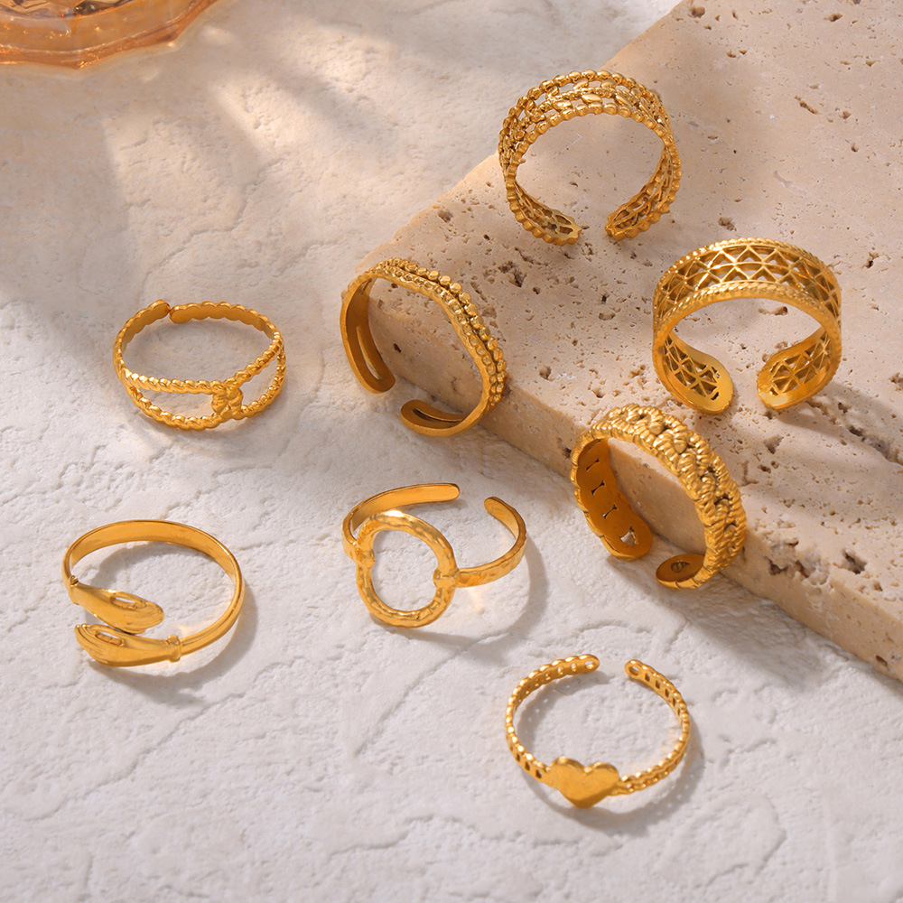 New Trendy Bold Minimalist Design Titanium Steel 18K PVD Gold Plated Open Ring Wholesale for Women - Image 2