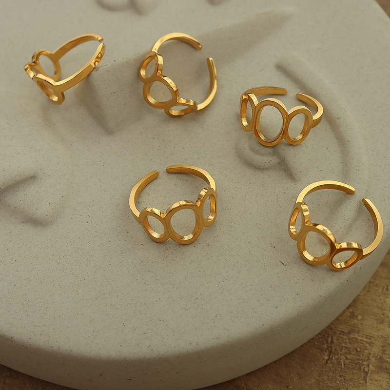 French Minimalist Cold Style Fashionable Oval Hollow Open Ring Titanium Steel 18K PVD Gold Plated Jewelry - Image 2