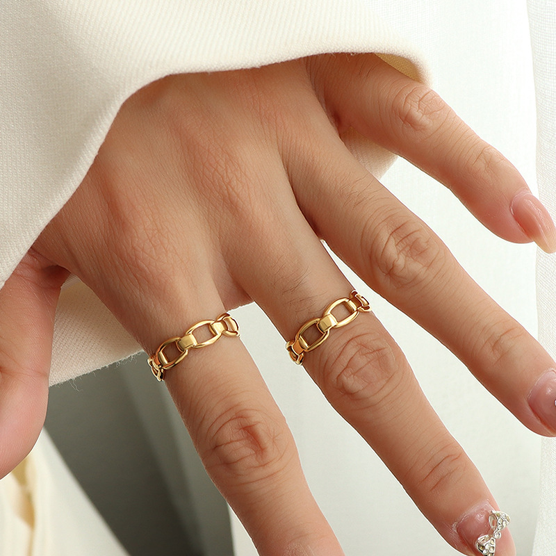 French Inspired Bone Joint Hollow Design Ring Versatile Adjustable Open Ring with Titanium Steel for Women - Image 4