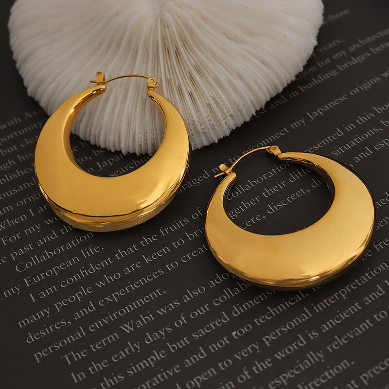 2021 new French vintage-style geometric U-shaped earrings titanium steel 18k PVD gold plated jewelry for women - Image 5