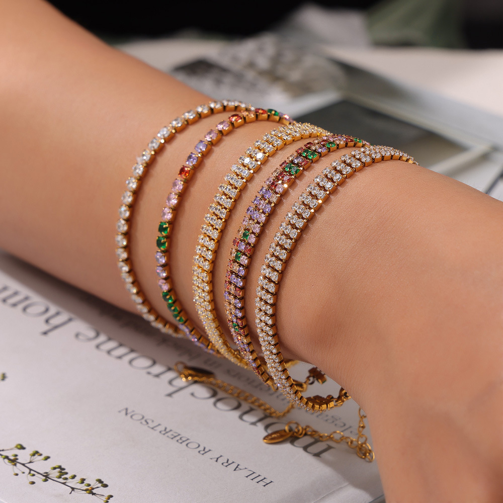 Elegant Luxe Colorful Zircon Full Inlaid Bracelet 18K PVD Gold Plated Titanium Steel Jewelry - Image 2
